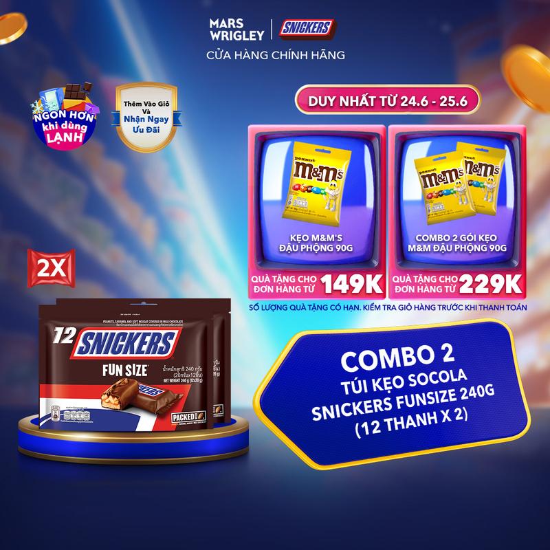 Combo 2 túi Kẹo Socola Snickers Funsize 240g (12 thanh x 2)