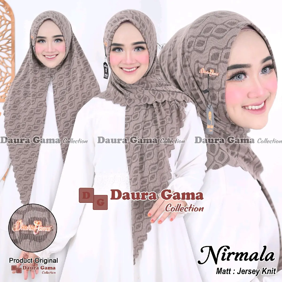 Alfiera- NIRMALA segitiga instan Jilbab malay Knit motif lasercut by dauragama Muslim