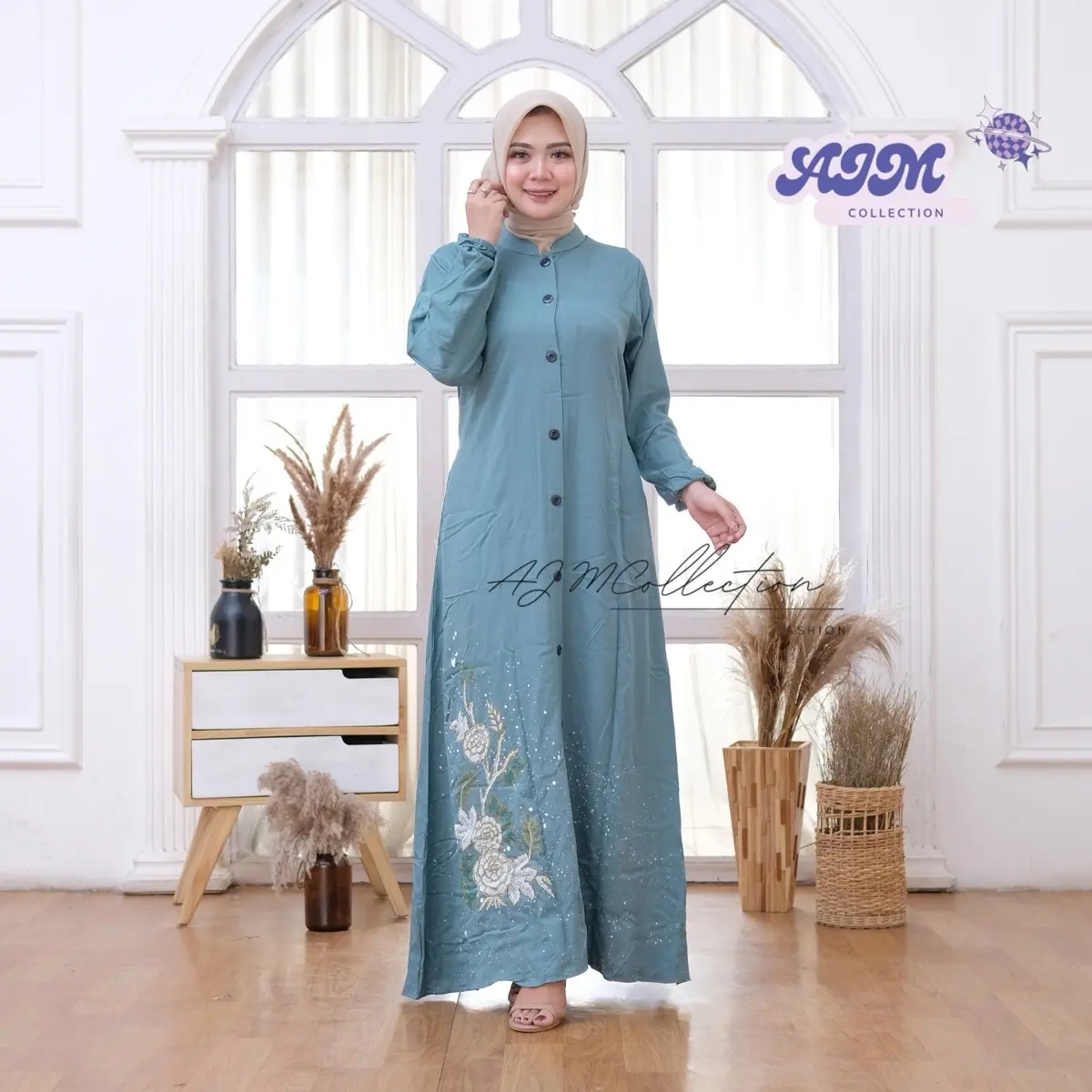 AJM Gamis Twill Lukis Timbul Premium Seragam Muslim Kancing Gamis Motif Gamis Mewah Elegan