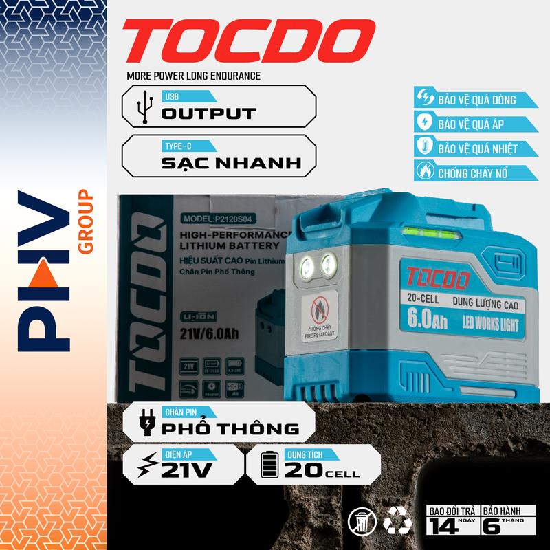 [1K] Pin 20cell TOCDO Mạch 4 Mosfet Có Cổng USB-TYC, Đèn LED, Đèn Cảnh Báo, Chân Pin Phổ Thông 4cm