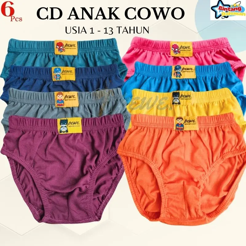 Grosir 12 Pcs clana dalam anak cowo Warna Terang -Celana Dalam Anak Laki Cd Anak Sempak- CD Anak Cowok Size S M L & XL spandex ukuran m pakaian dalam random warna