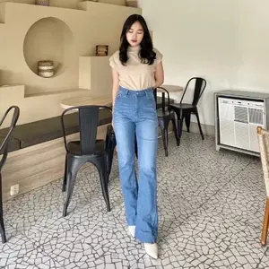 HW Cutbray Jeans Lipatan Kaki Besar Size 27-34 Celana Highwaist Stretch Wanita Denim Panjang Bahan Melar Over Bawahan Nyaman Stylish