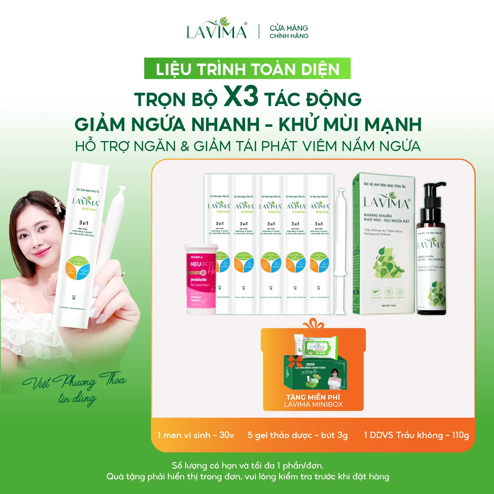 [LIỆU TRÌNH NẤM NGỨA TOÀN DIỆN CÙNG VIỆT PHƯƠNG THOA] Men Vi Sinh Phụ Khoa Neubiotic & Gel Phụ Khoa, DDVS Giảm Viêm Nấm Ngứa LAVIMA