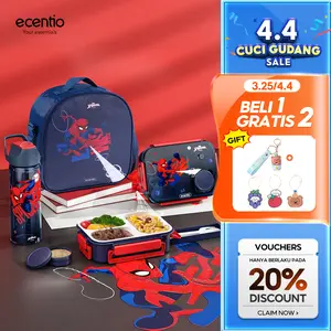 【Spider Man Series】ecentio X Marvel Kotak Makan Set anti tumpah lunch box anak 800ml free sendok botol minum lucu BPA Free Tas bekal