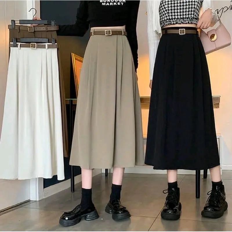TITIKSTORE.ID-Joy Skirt-rok flare Korean Style- Bahan semi Woll _Model Panjang & Midi Wanita