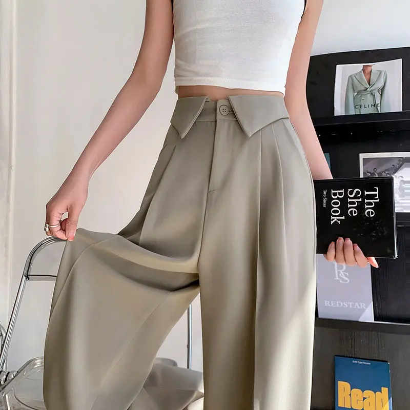 celana setelan kerah Celana setelan hitam wanita Celana wanita gaya korea celana lurus kaki lebar pinggang tinggi Panjang Standar Putih Polyester 3