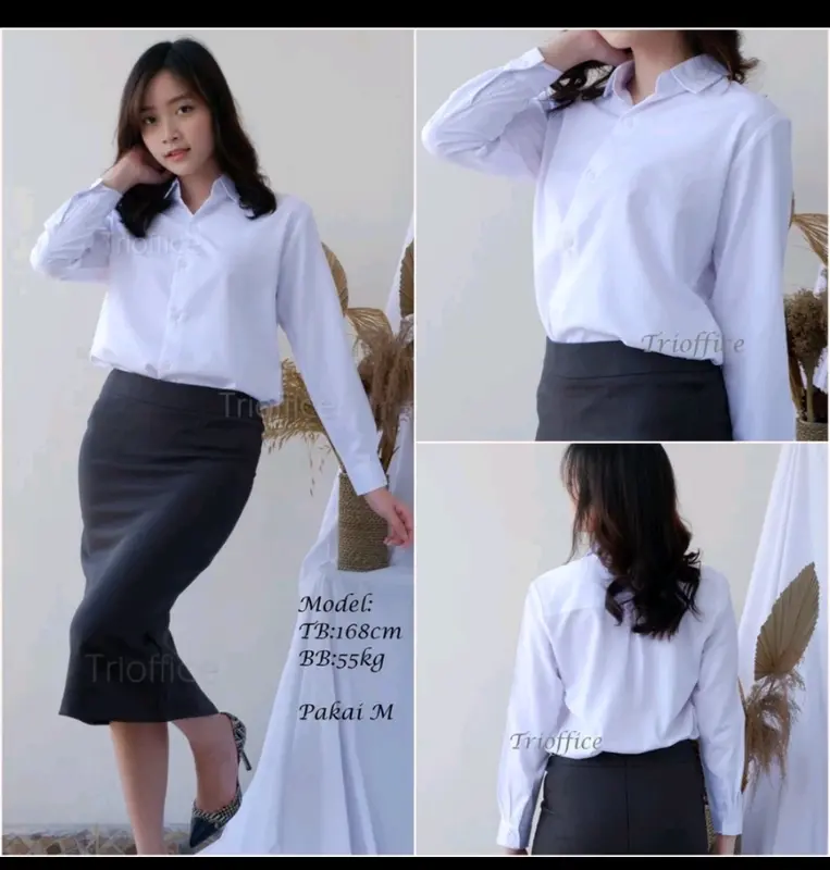 KEMEJA KANTOR CEWEK POLOS LENGAN PANJANG KEMEJA CEWEK LENGAN PANJANG Wanita Atasan Baju Casual  Kerja 6