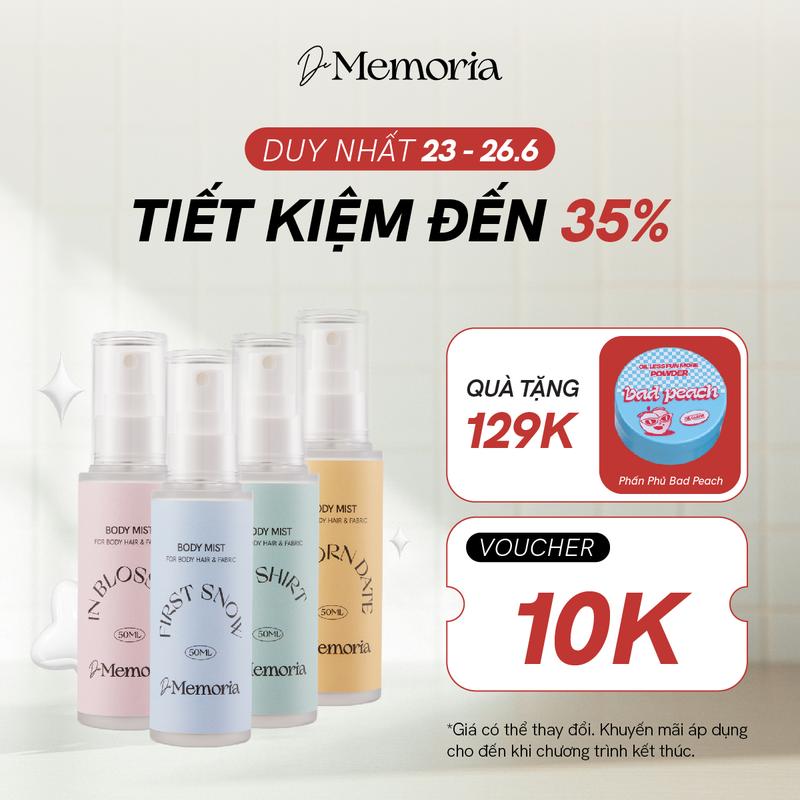 Body Mist Xịt Thơm Cơ Thể Không Cồn Khô De Memoria Hương Thơm Thanh Lịch (50ml) - BST Cảm Xúc Chân Thật Phù Hợp Cho Nữ & Unisex Phù Hợp Để Đi Học, Đi Chơi Và Hẹn Hò Perfume