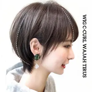 20cm Wig Wanita Rambut Pendek Tipis Tampan, Wig Kepala Palsu Penuh Wajah Bulat LvyStyle-Rambut Keriting Pendek Wig Wanita Full Kepala Rambut Palsu Wanita wig rambut asli pendek rambut palsu pendek