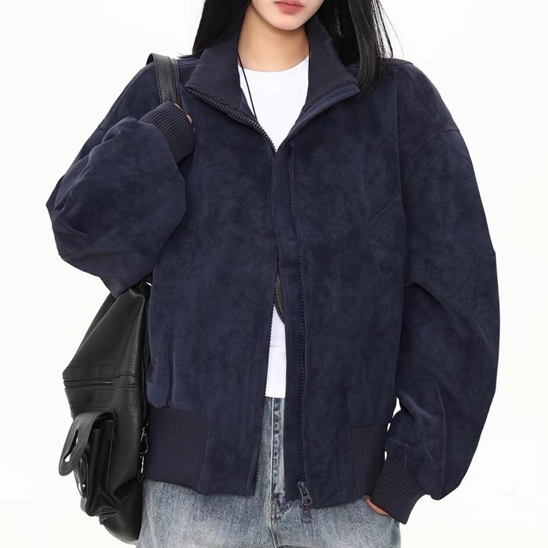  Áo khoác Bomber unisex nam nữ vải nỉ da lộn form boxy cá tính nặng 1200g 