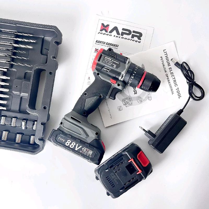 APR BOR impact drill BRUSHLESS TYPE AP85+ 10mm keyless auto lock 2baterai lxt 88vf mesin bor besi kayu driver sekrup drill 6