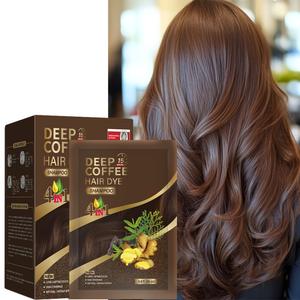 ジンジャー 4in1 ヘアカラーシャンプー、ボタニカルエキス配合、鮮やかな発色、ダークブラウン（マルーンコーヒー）展開、ユニセックスの栄養ヘアケアシャンプー
