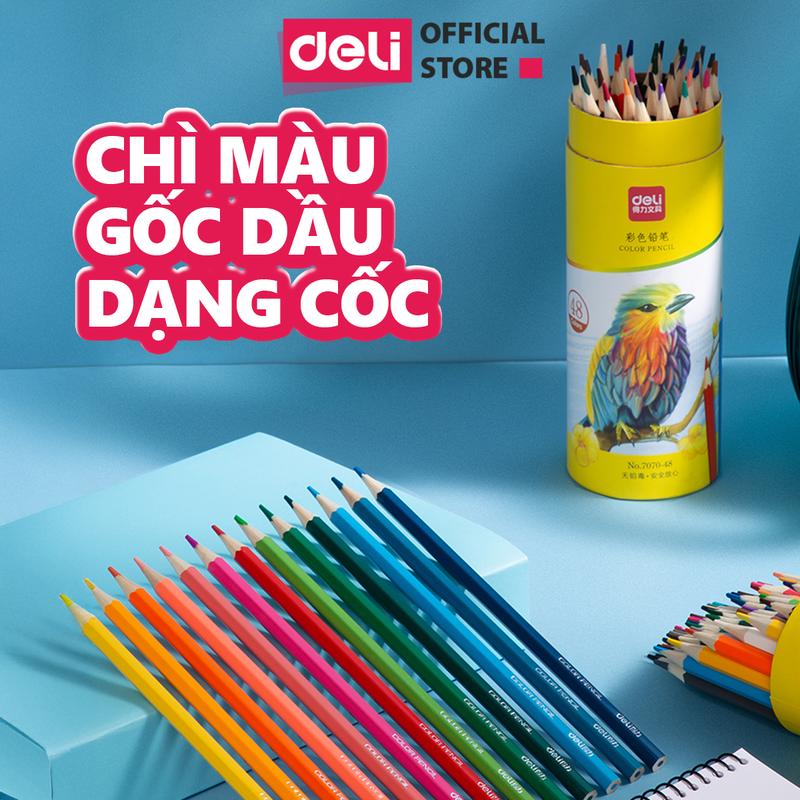 Bút chì màu gốc dầu dạng cốc Deli - 12 24 36 48 màu sắc tươi sáng không dễ gãy màu chì học sinh chuyên nghiệp tô màu vẽ