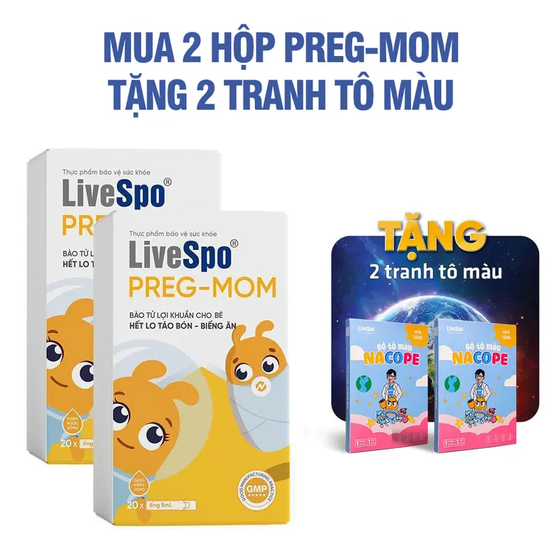 [Tặng 1 tranh +1 khẩu trang] Combo 2 hộp Men vi sinh cho Trẻ LiveSpo PREGMOM - 60 tỷ bào tử lợi khuẩn hỗ trợ giảm táo bón rối loạn tiêu hóa, Chậm Tăng Cân Cho Bé  (Hộp 20 ống)  Hoặc Tặng { 2 tranh, 2 khẩu trang} 3