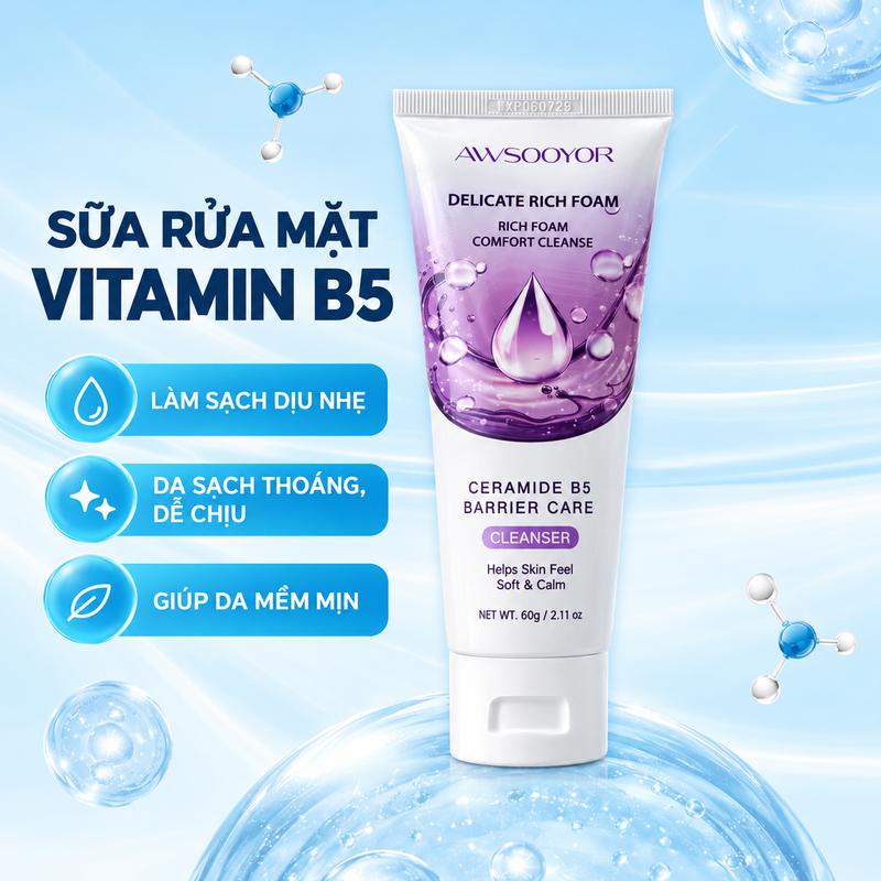 Sữa Rửa Mặt Vitamin B5 Panthenol Ceramide Rich Foam Facial Cleanser 60g