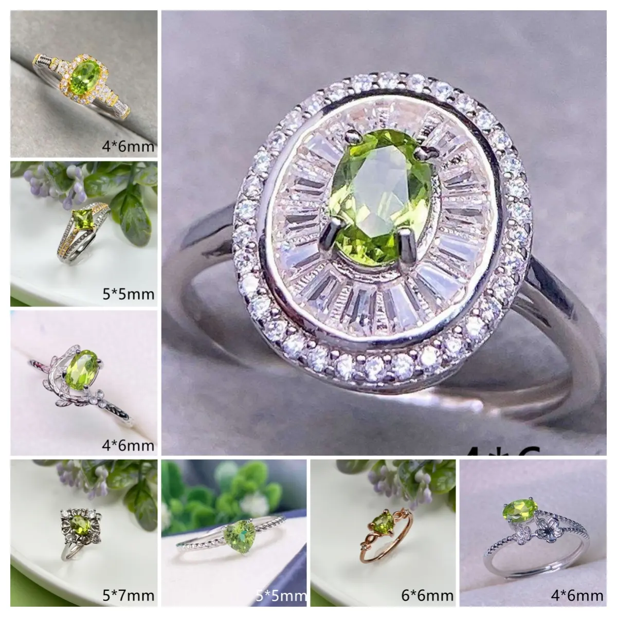 Baceda 2024 S925 Peridot Adjustable Ring and Earrings