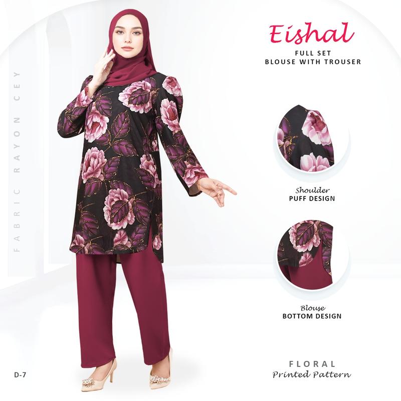 Eishal Full Set Blouse & Trousers | Ironless Floral Print Rayon ...