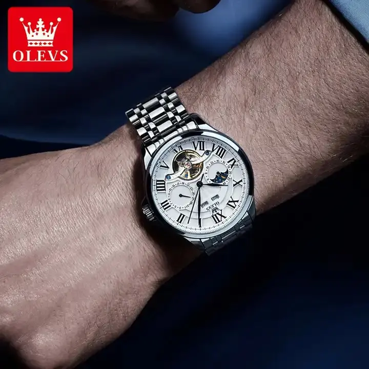 OLEVS Water Ghost Jam Tangan Pria Automatic Mechanical Watch Waterproof Stainless Steel Men Watch 3