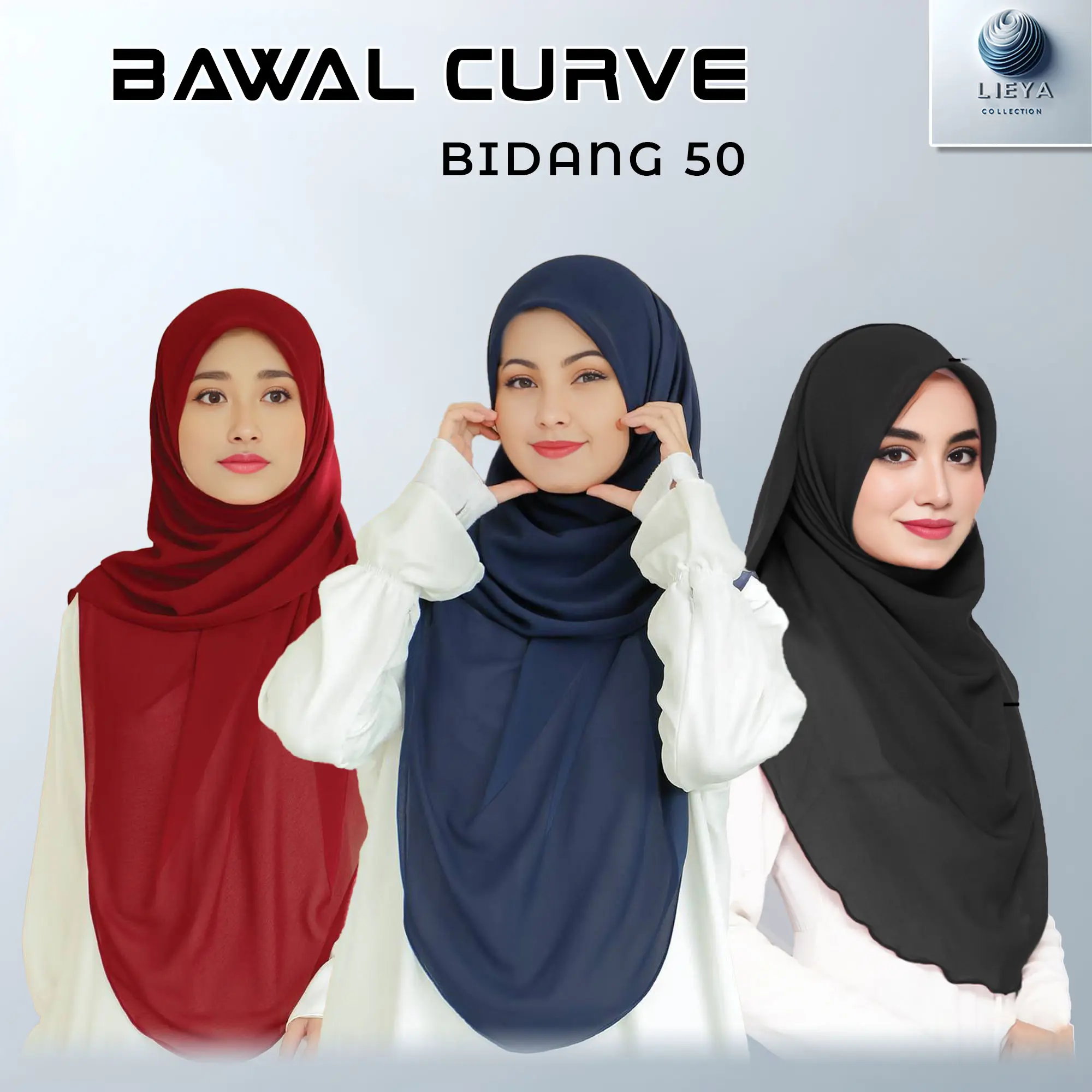 Tudung  Bawal Cotton Curve Bidang 50 - Square Scarf with End Curve - Fabric Square