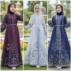 Kattarina Kids | Rania Gamis Anak Perempuan Cerutty Babydoll Mix Tile Ceruty Premium | Gamis Anak Set Hijab | Gamis Anak Edisi Lebaran Terbaru