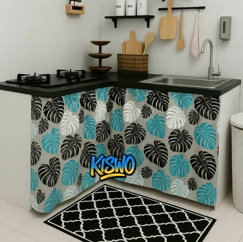Gorden Hordeng Kolong Dapur Meja Katun Lebar 100 cm x Tinggi 70 cm Bonus Tali - Curtain Kain A001 4