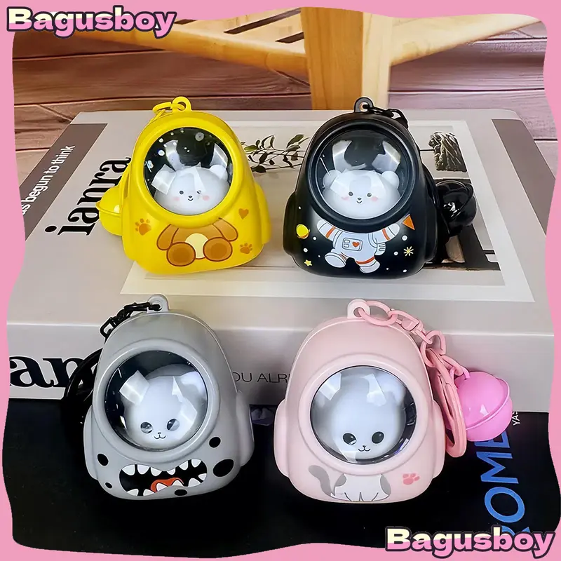 【Versi I Love You】Gantungan Kunci Backpack Cat Astronot Cute Karakter Keychain With Night Lamp Multifungsi Led 0