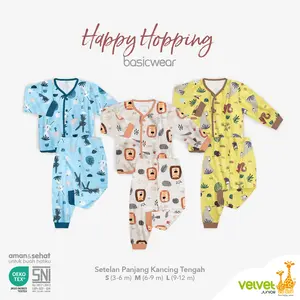 Velvet Junior Setelan Baju Anak Kancing Tengah Celana Panjang - Happy Hopping