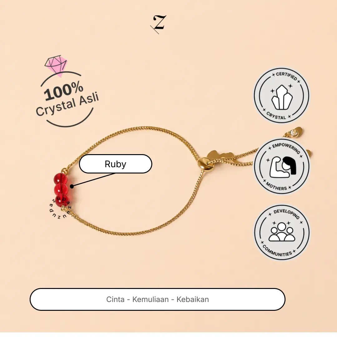 Zupazupazuu I Ruby Adjustable Regular Bracelet Gelang Bangle Kristal Asli I Gelang Kristal Asli Adjustable Bisa Disesuaikan I Aesthetic Korean Style I Anti Karat Batu Alam Asli I Nyaman
