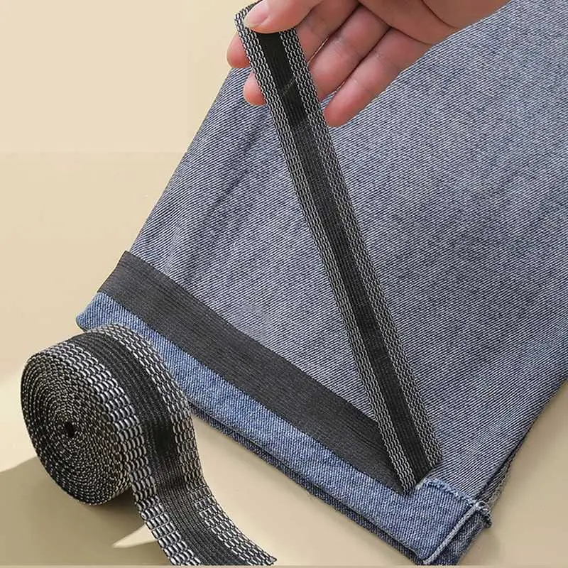 Pemendek Celana Kepanjangan Tanpa Jahit Iron On Tempel Praktis Pita Perekat Celana Jeans Denim Katun Bahan Kain Anti Robek Awet