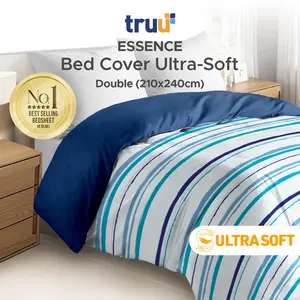 TRUU Essence Microfiber Bed Cover Eksklusif Striped Waves Blue TR.BC035 210x240 cm Selimut Ultra-Soft Bedding Lembut Nyaman