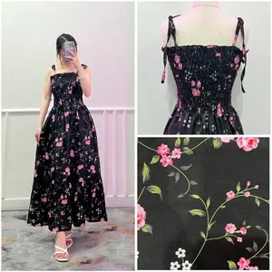 Dress Candakensi Panjang Kerut Tali Casual dengan Karet Full yang Bisa Melar untuk Wanita