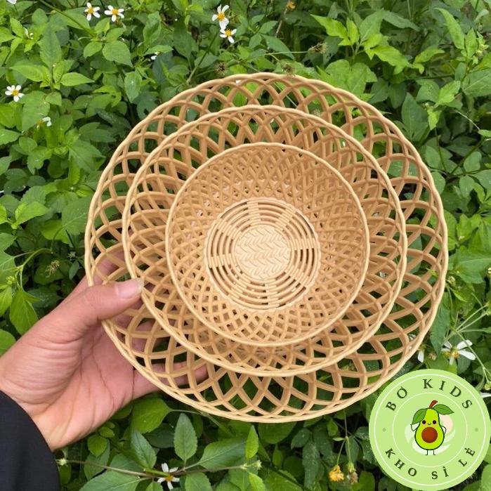 Rổ tròn giả mây nhựa việt nhật, rổ bầu dục giả đan mây đựng rau sống, hoa quả cho nhà hàng, quán ăn 1