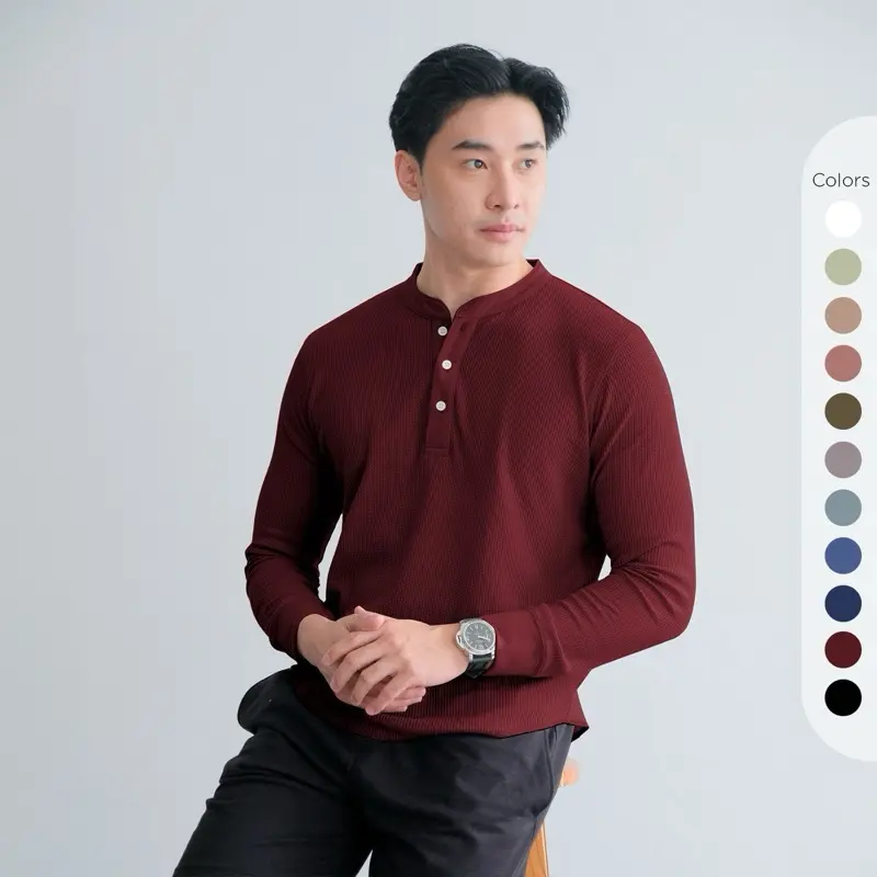 Isla for Men Smith Waffle Henley Neck T-Shirt Long Sleeve