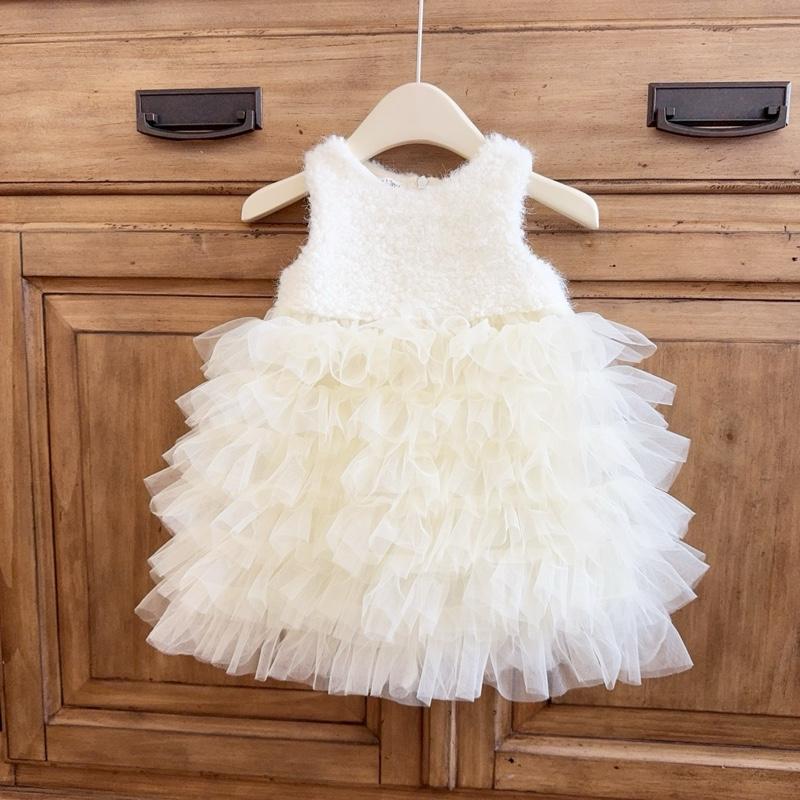  A32 Tiny Winy - Váy công chúa dạ mềm phối tầng voan + nơ bản lớn cho bé gái 