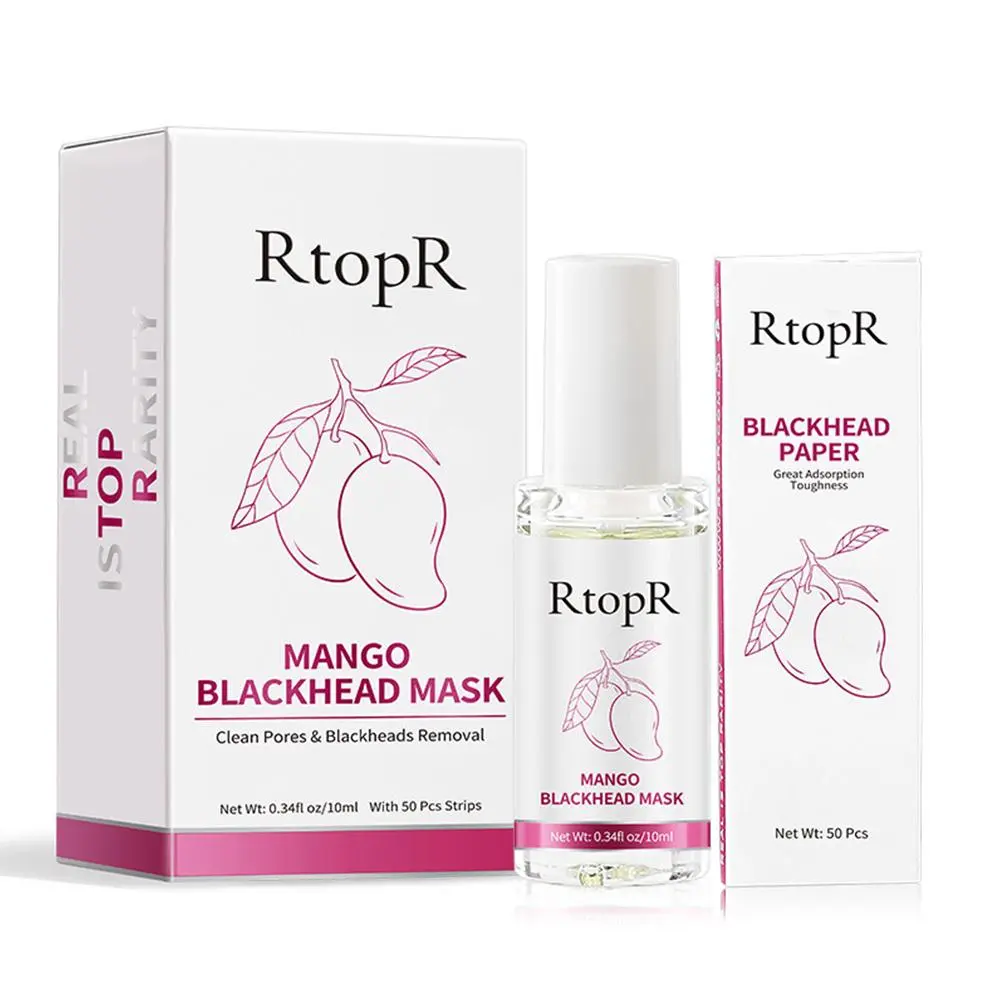 Mango Blackhead Remover Mask Deep Cleans Pores Acne Serum Peeling Off Nose Mask Skincare 10ml+50pcs Paper