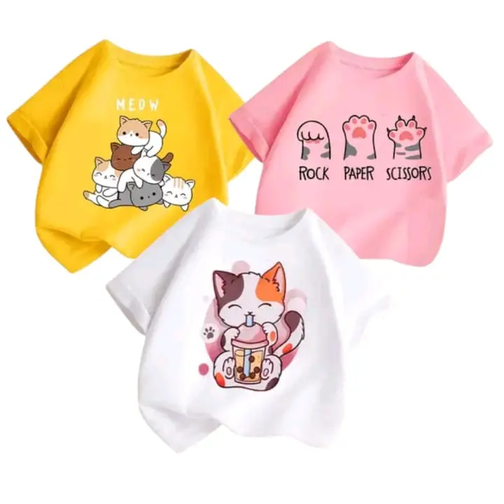 Paket 3 Kaos Anak Perempuan 1-8Tahun - Fashion Terbaru, Bahan Katun 100%, Anti Alergi, Sablon DTF Anti Lengket Anak-Anak 2