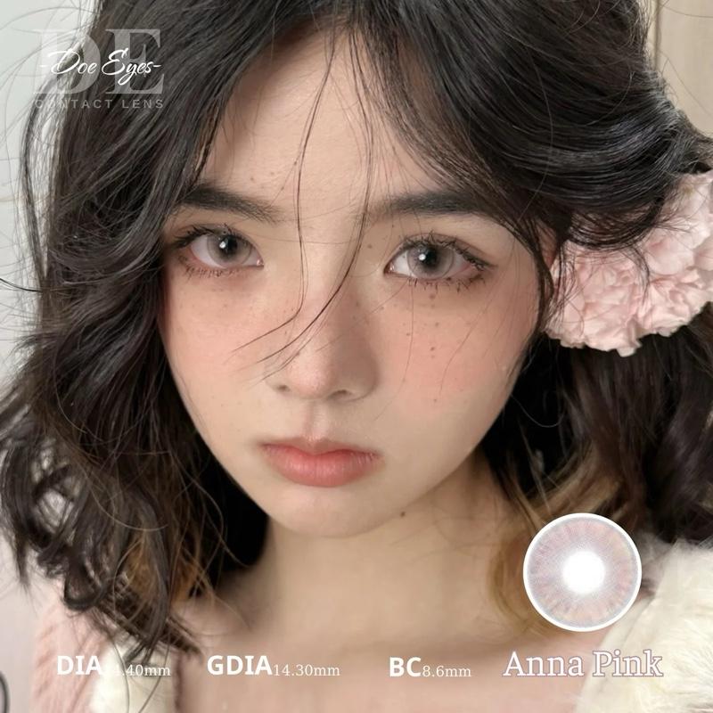   Anna Pink  Kính áp tròng Doe Eyes - Lens hồng 14.40mm - Cận 0-7độ KÈM KHAY vn  14.5mm  snow ball black lens + 3 gifts 