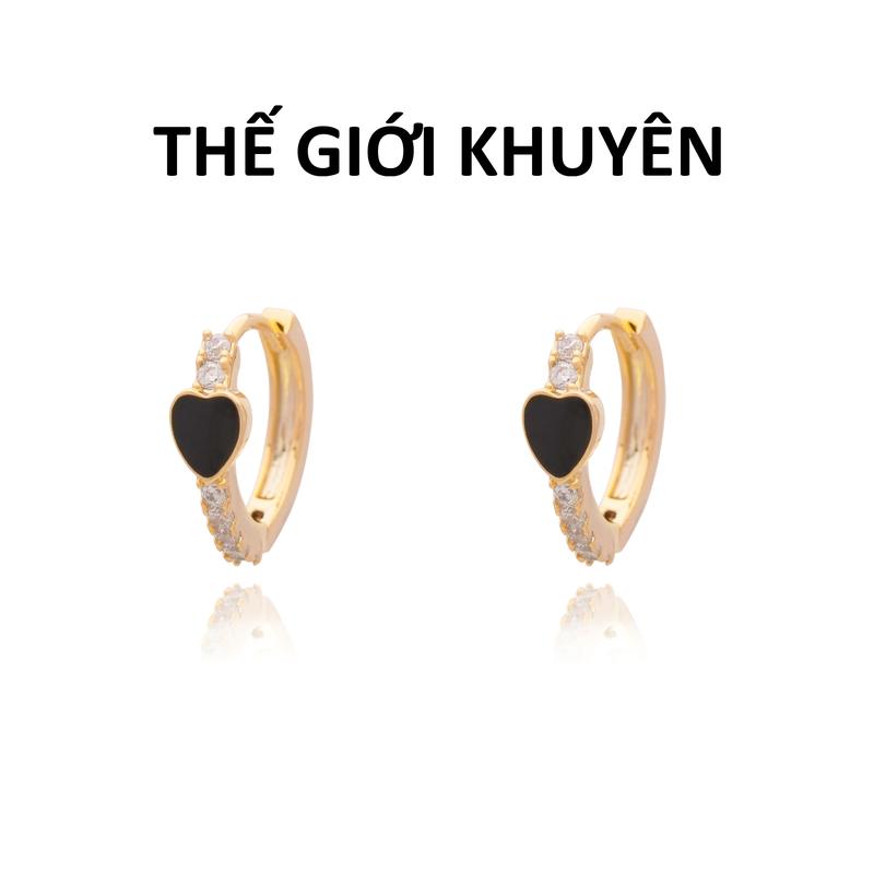 Bông Tai Nữ Mặt Trái Tim Đen Phong Cách Hàn Quốc Nhỏ Xinh Bản Nâng Cấp Mới Mạ Vàng 18K khuyên tai phụ  kiện Mạ Vàng 18K