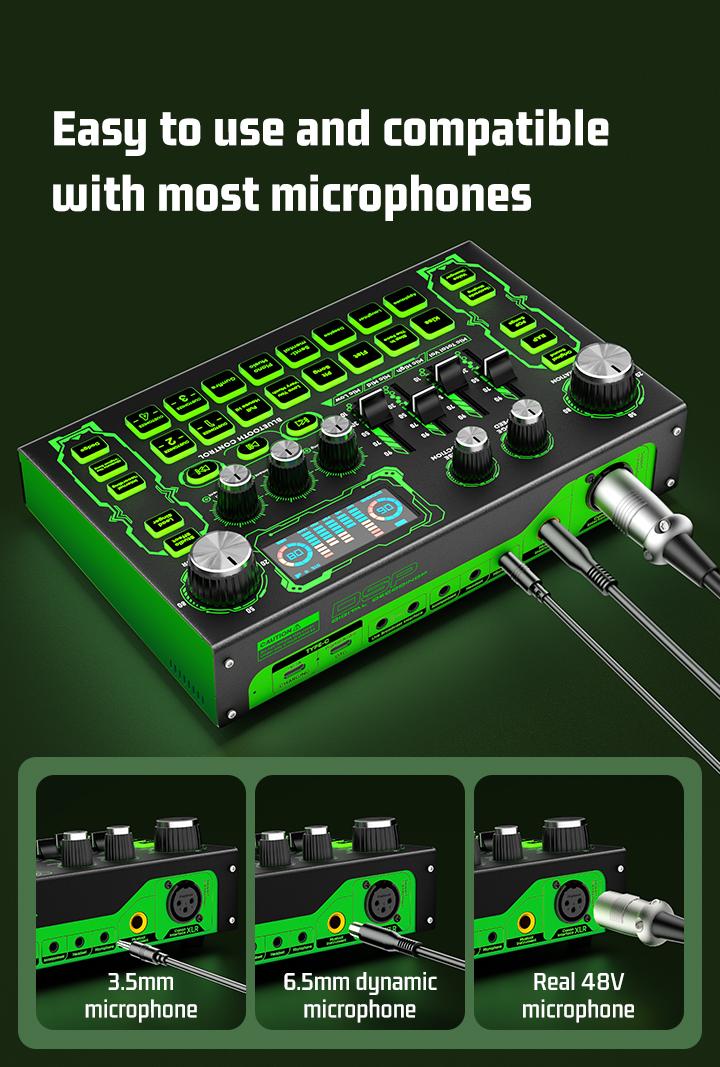 Product Introduction of koorfly-KF01 sound card ZX320 mic set Audio Bluetooth External Peralatan Bernyanyi atau siaran langsung dengan headphones dan microphone 49