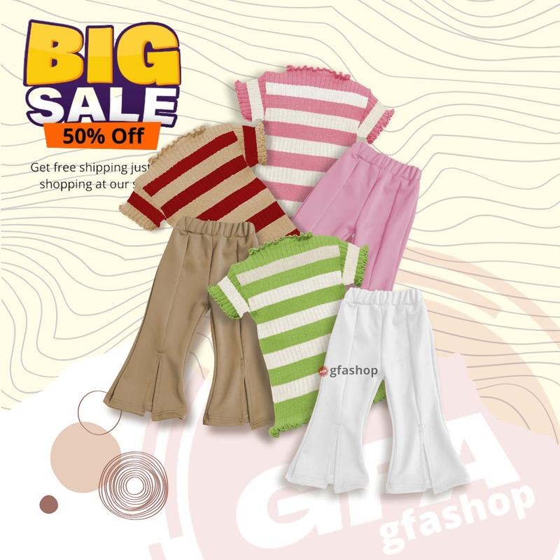CUTBRAY JISOO STRIPE Setelan Pakaian Rajut Lengan Pendek Celana Cutbray Anak Perempuan KOREA Fashion kids 1
