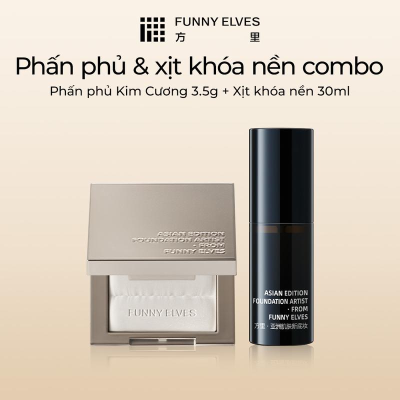Live×COMBO Funny Elves Mini Bộ Trang Điểm Bộ Sản Phẩm Kiểm Soát Dầu Lâu Trôi 01 Mini Phấn Phủ Kim Cương 3,5g HOẶC 01 Phấn Phủ Nền 3,5g + 01 Xịt Cố Định Lớp Trang Điểm 30ml Thích Hợp Cho Da Dầu Và Da Khô.