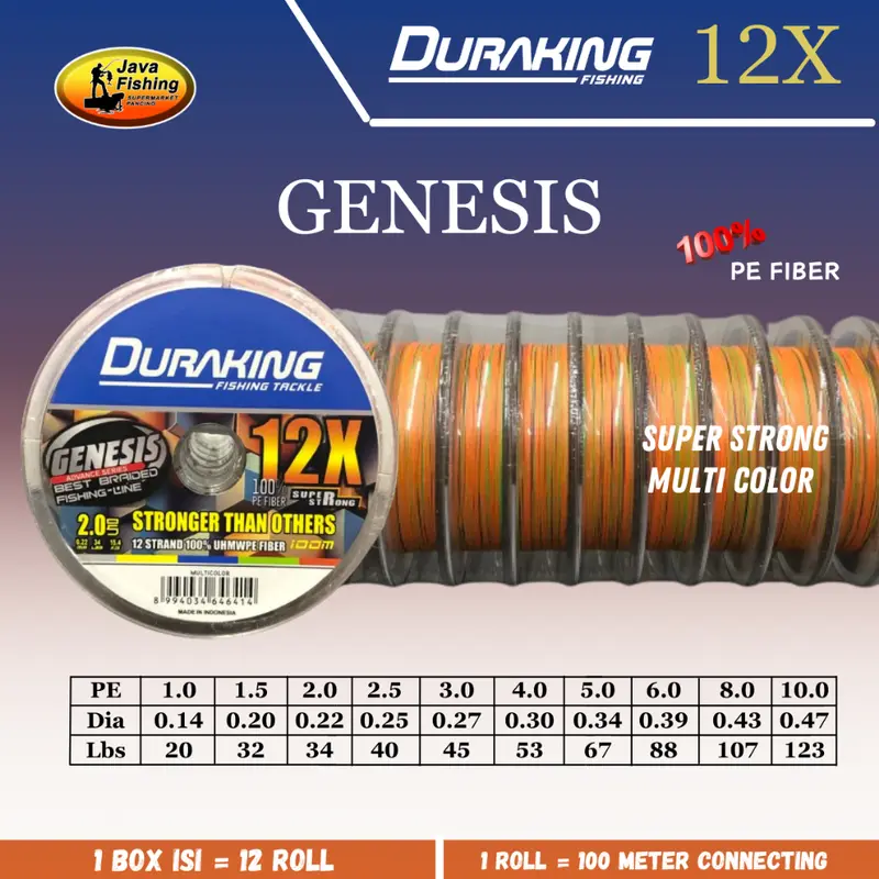 PE Duraking Genesis 100M X8 dan X12 Multi Color Super Strong 3