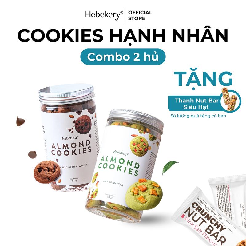 COMBO TIẾT KIỆM 2 Hũ Cookies Hạnh Nhân Nguyên Cám 4 Vị Dark Choco Matcha Xoài Phô Mai Nam Việt Quất Cashew Cafe- Bánh Cookies HeBekery by HeBe - Snack Ăn Vặt Healthy Dinh Dưỡng Bánh Quy Socola Thức Ăn Food Chocolate