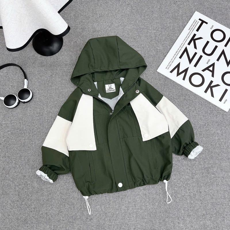 form to Áo Khoác Gió lót lưới áo gió chống nước,chắn gió,áo gió cõ mũ cho bé đi học,đi chơi có mũ Thể Thao 2 màu Xanh và Be Dễ thương Size 8-30kg cho bé trai form thoải mái thời tiết se lanh,nắng.