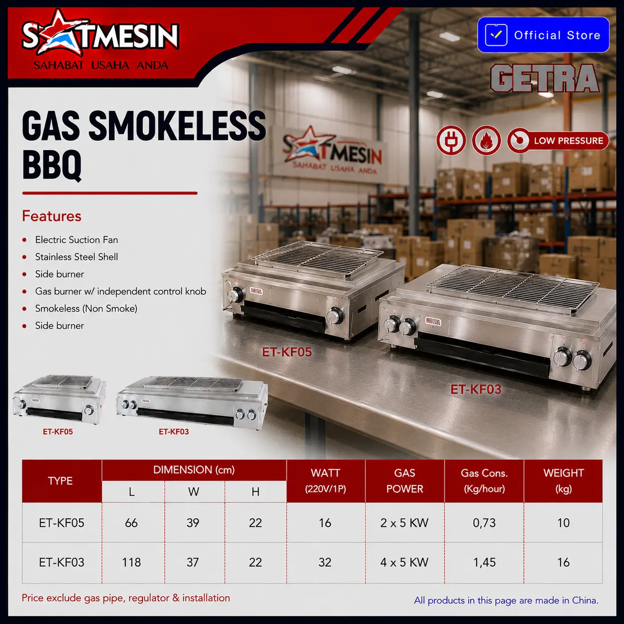 SATMESIN Gas Smokeless BBQ Panggangan Getra ET-KF03