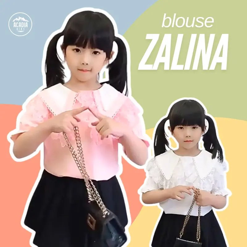 acadiakids Atasan Anak Perempuan Blouse ZALINA Kerah Brukat Lengan Pendek Premium Fashion 0