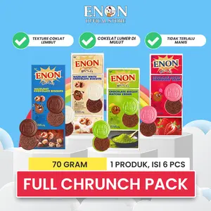 [PAKET - Full Crunch Pack isi 4pcs] ENON Chocolate Biscuit 70gr | Biskuit Coklat Premium | Variasi Cream & Choco | Snack Viral