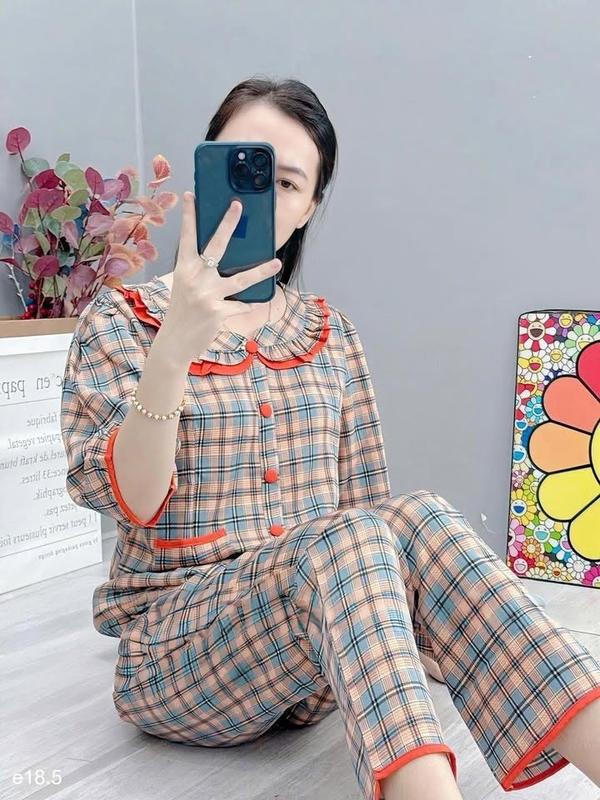  Đồ Bộ Tay Lỡ Quần Dài Ống Suông Cổ Bèo Size 45-75kí 