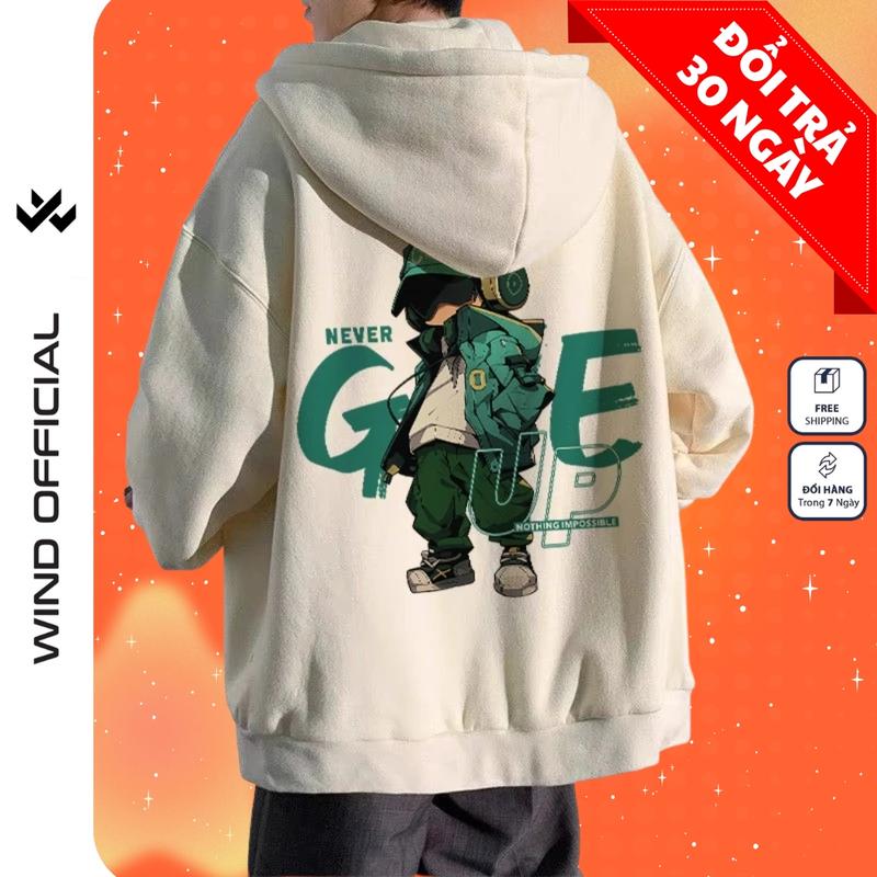 Áo hoodie unisex form rộng WIND N Give U Clothing Unisex thời trang nam nữ oversize ulzzang Menswear Có Túi Dài Tay
