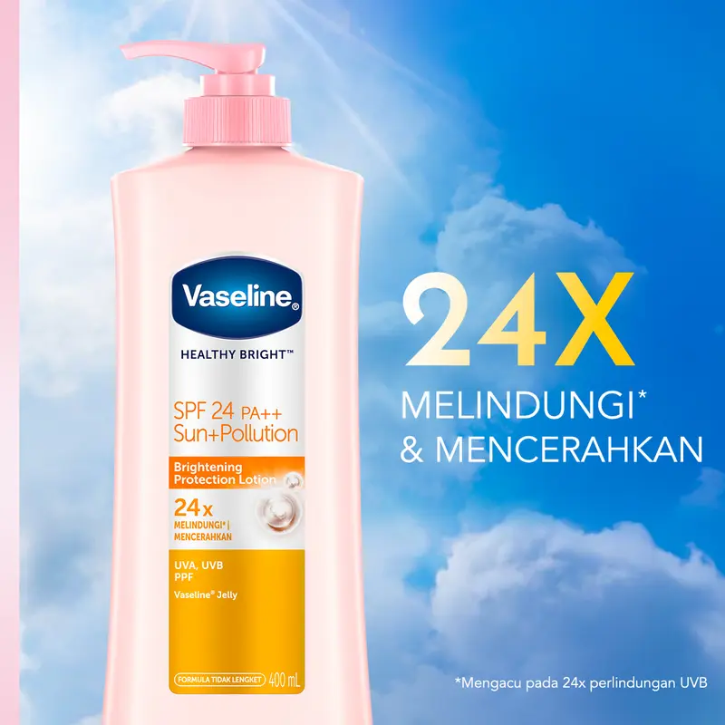 [Free 2 Gluta SPF 50 PA+++ 20ml] Vaseline Healthy Bright SPF 24 400ml isi 2 3